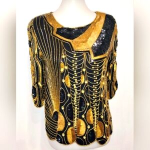 ART DECO GOLD AND BLACK SEQUIN TOP